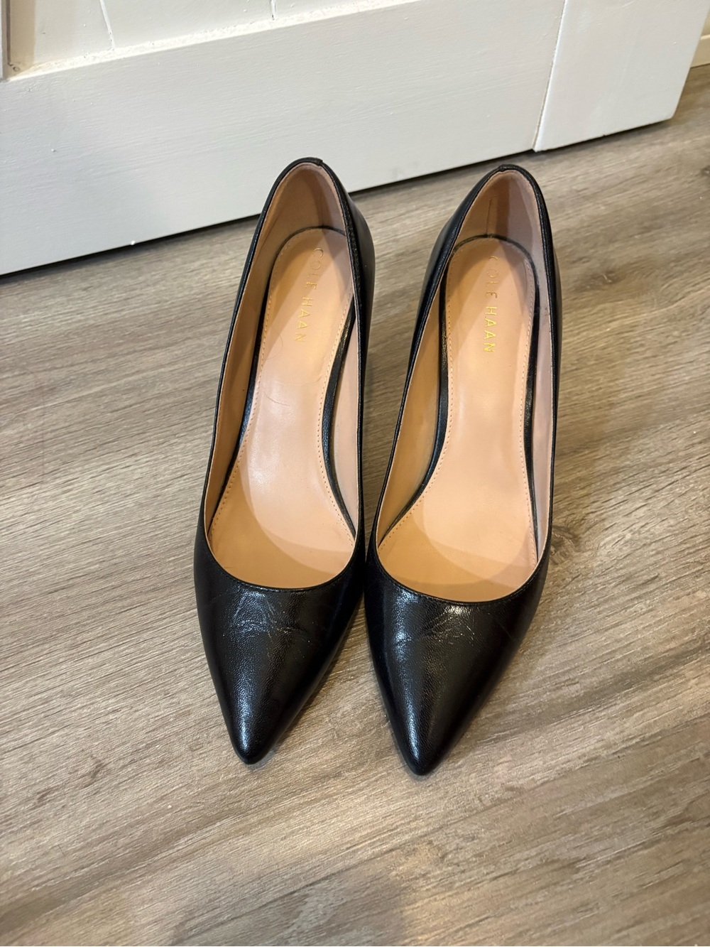 Cole Haan Black Pointed-Toe Leather Pumps